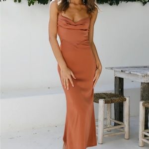 Hello Molly mid length satin rose gold small dress
